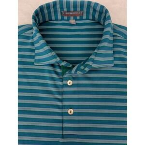 Peter Millar Polo Shirt Men's M Blu/Green Striped Performance Golf Preppy